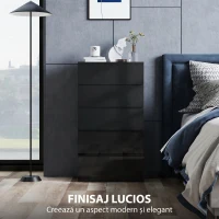 HOMCOM Comodă cu 5 Sertare din Lemn, pentru Dormitor, Design Modern și Multifuncțional, 55x34x100 cm, Negru(m-5)
