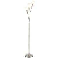 HOMCOM Lampadaire salon 40 W Lampadaire avec interrupteur au pied, 3 x douille E14 pour chambre, bureau, sans ampoule, argent(m-8)