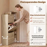 HOMCOM Schuhschrank mit verstellbaren Trennwänden, offenen Fächern und 3 Klappfächern, Naturholz(m-6)