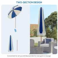 Outsunny Parasol inclinable rond Ø 225 cm avec franges polyester haute densité anti-UV mât démontable, vintage bleu et beige(m-8)