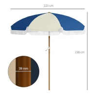 Outsunny Parasol inclinable rond Ø 225 cm avec franges polyester haute densité anti-UV mât démontable, vintage bleu et beige(m-3)