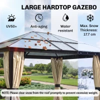 Outsunny 3.6 x 4m Hardtop Gazebo Canopy with Polycarbonate Roof and Aluminium Frame, Garden Pavilion with Mosquito Netting and Curtains(m-4)