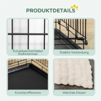 PawHut Hundekäfig klappbar Hundebox mit 2 Türen, Transportkäfig mit ausziehbare Bodenschale Kissen 90 x 57,5 x 62 cm Schwarz(m-4)