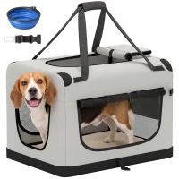 PawHut Sac de transport pour chien souple avec sangle de sécurité, coussin lavable et gamelle pliable, gris clair(m-18)