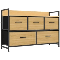 HOMCOM Cajonera de Tela con 5 Cajones y Marco Metálico Estilo Industrial para Salón Recibidor 98x29x63 cm Roble(m-1)