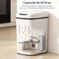 HOMCOM Poubelle de Cuisine Automatique 12 L en Acier Inoxydable, Poubelle à Capteur avec Couvercle, 28 x 22 x 41 cm, Blanc(m-5)