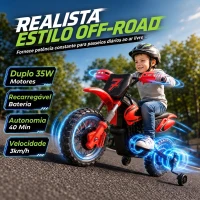 AIYAPLAY Mota Elétrica Infantil 12V com 2 Rodas Auxiliares Amovíveis, 2 Motores, Suspensão Traseira e Música, 3 km/h, Vermelho(m-4)