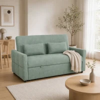 HOMCOM 2‑Sitzer Schlafsofa 3‑in‑1, Klappsofa/Schlafsofa 160 cm, verstellbare Rückenlehne, breite Sitzfläche, 2 Kissen, Grün(m-2)