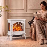 HOMCOM Chimenea Eléctrica 1000W/2000W con Temperatura Ajustable Protección contra Sobrecalentamiento 55x31x58 cm Blanco(m-2)