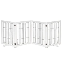 PawHut Barrera de Seguridad para Perros Plegable 264x77 cm de 4 Paneles con Patas y Marco de Madera para Puertas Escaleras(m-11)