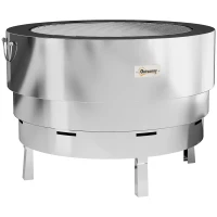Outsunny Stainless Steel Wood-burning Fire Pit with Fire Poker - Silver(m-1)