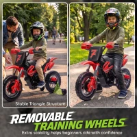 AIYAPLAY 12V Kids Electric Motorbike, Ride on Motorcycle with Dual Motors, Training Wheels, Rear Suspension for 3-6 Years, Red(m-5)