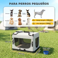 PawHut Transportín Perros Gatos Plegable 60x42x44 cm Correa para Coche Cojín Lavable Cuenco Plegable 2 Bolsillos Gris Claro(m-3)