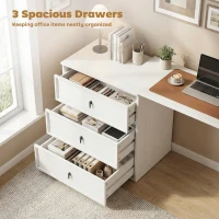 HOMCOM L Shaped Computer Desk with 3 Drawers, 163 x 39 cm Corner Desk, Thick Tabletop, Office Table, White Wood Effect(m-5)