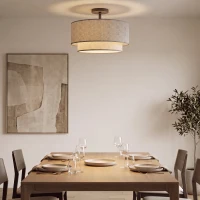 HOMCOM Luminária de Teto Pendente com Cúpulas de Luminária Duplos em Linho Cinza e Preto(m-6)