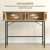 HOMCOM Consolă pentru Hol, cu Compartimente și Uși Glisante Tip Tambur, Picioare din Oțel, 100x30x80 cm, Stejar(m-5)
