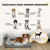 PawHut Cama para Perros Medianos Cama para Gatos con Base Antideslizante Funda Extraíble y Lavable 91,5x68,5x16,5 cm Gris(m-8)