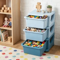HOMCOM Torre de Almacenamiento Infantil con 3 Cajones, Organizador de Juguetes para Niños de +3 Años, con Bordes Redondeados y Asas, para Guardería, Sala de Juegos, Dormitorio, 37x37x56,5 cm, Azul(m-9)