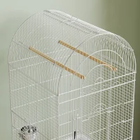 PawHut Gaiola para Pássaros com Rodas e Estante 51x51x153 cm com Parte Superior Rebatível Comedouros e Bandeja Removível Branco(m-8)