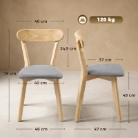 HOMCOM Set de 4 scaune de sufragerie, scaune de bucătărie, șezut căptușit cu țesătură cu aspect de in, spătar curbat, gri și lemn natural(m-3)