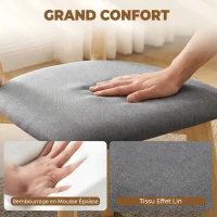 HOMCOM Lot de 4 Chaises de Salle à Manger, Chaises Cuisine, Assise Rembourrées en Lin, Dossier Incurvé, Gris et Bois Naturel(m-6)