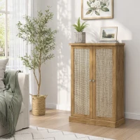 HOMCOM Armario Despensa Cocina con 2 Puertas de Ratán y 16 Estantes Alacena Moderna con Estantes Ajustables 60x30x104cm Natural(m-9)