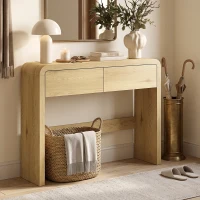 HOMCOM Consolă cu 2 sertare, mobilier consolă, 100 x 30 x 85 cm, colțuri rotunjite și blat gros, lemn natural(m-6)