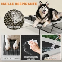 PawHut Lit pour Chien Surélevé Tente pour Chien avec Auvent Tente 3 Côtés Respirant Textilène Sac 122x92x94cm Gris Clair(m-6)