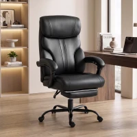 HOMCOM Sedia Ufficio Ergonomica Girevole Reclinabile 165° in Pelle PU, Poggiapiedi, Altezza Regolabile, Nero(m-10)