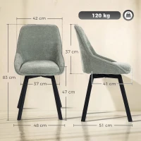 HOMCOM Set de 2 Scaune de Sufragerie Pivotante la 360°, Scaune Bucătărie Căptușite în Chenille, Spătar Curbat, Verde(m-3)