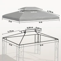 Outsunny Toldo de Substituição 4x3m para Pérgola de Jardim 2 Níveis Respirável com 10 Orifícios de Drenagem Cinza Claro(m-3)