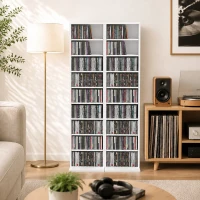 HOMCOM Estante de CD/DVD 9 Níveis Estante Vertical Estreita com 6 Prateleiras Ajustáveis para 260 CDs Branco(m-5)