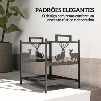 Outsunny Suporte para Lenha em Metal com Pegas 42,5x33,5x43 cm para Lareira Jardim e Terraço Preto(m-6)