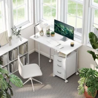 HOMCOM 105 x 51 cm Foldable Office Deskwith 3 Drawers, Extendable Top, Wheels, White(m-2)