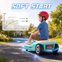 AIYAPLAY 12V Electric Wiggle Car with Pedal, Kids Electric Car with 2 Speeds, Soft Start, Music, Lights for 3-5 Years, Light Blue(m-5)
