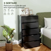 HOMCOM Comodă cu 5 Sertare din Lemn, pentru Dormitor, Design Modern și Multifuncțional, 55x34x100 cm, Negru(m-4)