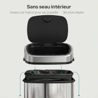 HOMCOM Poubelle de Cuisine Automatique 58L en Acier Inoxydable, Mouvement Sans Contact ou Ouverture Manuelle, Argent(m-6)