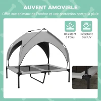 PawHut Lit pour chien chat sur pieds grand confort velum anti-UV oxford sac de transport inclus 91 x 76 x 85 cm gris(m-5)
