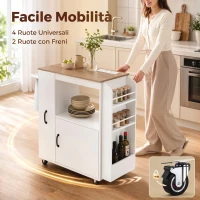 HOMCOM Carrello da Cucina con Presa di Corrente, Portaspezie e Armadietto, 80x40x88 cm, Bianco(m-6)