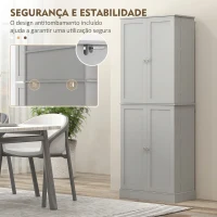 HOMCOM Armário Despenseiro de Cozinha com 4 Portas e Prateleiras Ajustáveis para Sala de Estar e Sala de Jantar, Cinzento(m-6)