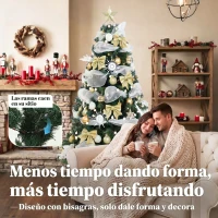 HOMCOM Árbol de Navidad 180 cm con 200 LED 800 Ramas 8 Modos Bolas Cintas y Lazos Mando a Distancia y Base Plegable Verde(m-7)