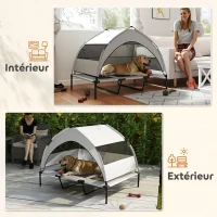 PawHut Lit pour Chien Surélevé Tente pour Chien avec Auvent Tente 3 Côtés Respirant Textilène Sac 122x92x94cm Gris Clair(m-7)