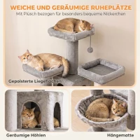 PawHut Kratzbaum Groß 184 cm hoch Katzenbaum mit 3 Kratzstämmen Liegeflächen Spielball Hängematte Leiter, Katzen unter 6 kg(m-6)