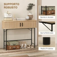 HOMCOM Consolle da ingresso con scomparti e ante scorrevoli, 100x30x80 cm, rovere(m-7)