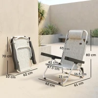 Outsunny Set 2 Șezlonguri Pliabile și Reclinabile cu Tetieră, Cadru Aluminiu și Textilenă, 62x61x80 cm, Gri(m-3)