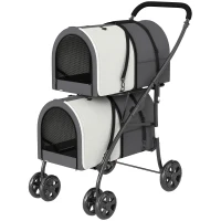 PawHut Carrinho Duplo para Cães e Gatos Dobrável com 2 Transportadoras Removíveis com Cinto e Almofadas 66x50x98 cm Cinzento Escuro(m-11)