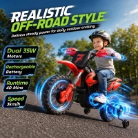 AIYAPLAY 12V Kids Electric Motorbike, Ride on Motorcycle with Dual Motors, Training Wheels, Rear Suspension for 3-6 Years, Red(m-4)