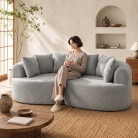 HOMCOM Canapé 3 places sans armature avec assise large, 6 coussins, design courbé, en chenille, Gris clair(m-6)