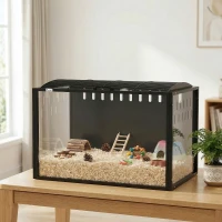 PawHut Cage à Hamster Géante Habitat pour Rongeur en Acier et Acrylique Transparent Vue Panoramique 81 x 51 x 53 cm Noir(m-2)