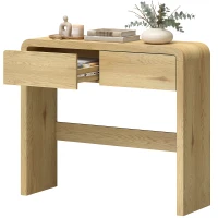 HOMCOM Mesa consola con 2 cajones, mueble consola, 100 x 30 x 85 cm, esquinas redondeadas y tablero grueso, madera natural(m-11)